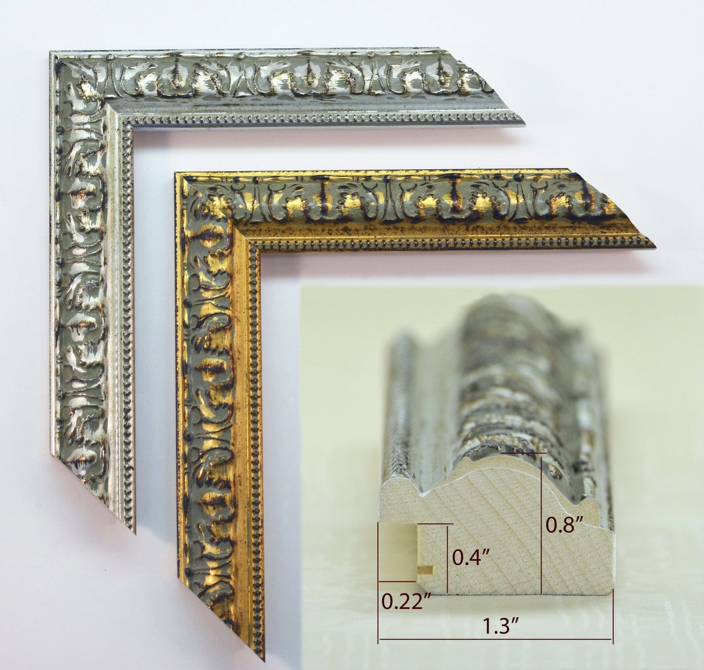 Antique Wood Picture Frame Gold and Silver. Width 1.3" x Height 0.8".