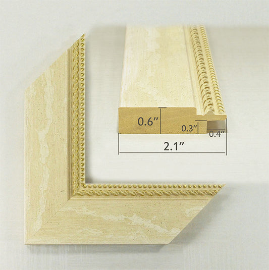Beige Flat Frame with Delicate Gold Chain, 2.1 inches wide, 0.6 inches high.