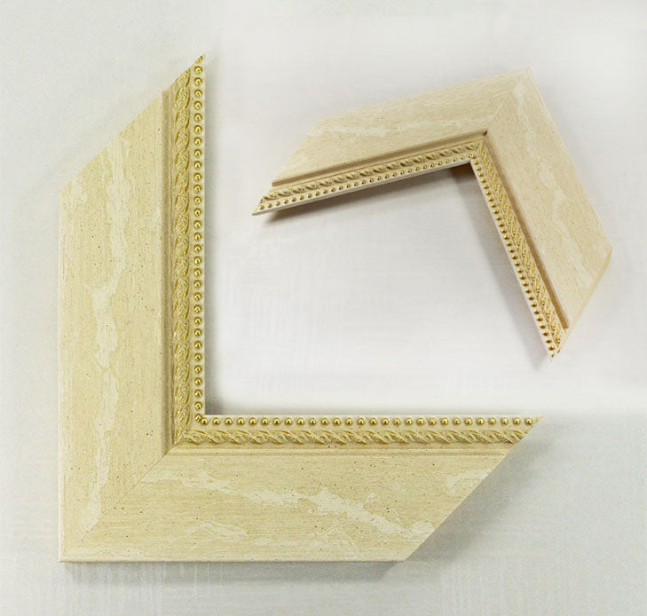 Beige Flat Frame with Delicate Gold Chain, 2.1 inches wide, 0.6 inches high.