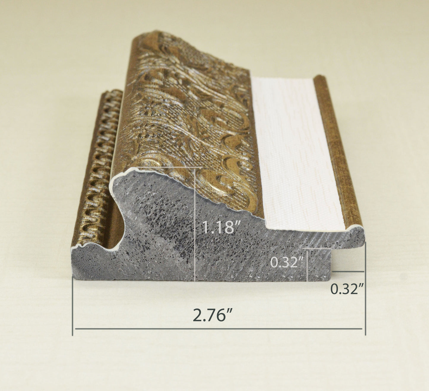 Beautiful Picture Frame Gold and Silver with Mat Strip (Paspartout). Width 2.76" x Height 1.18". Polystyrene Frame.