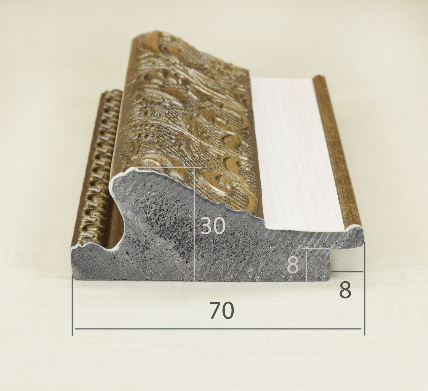 Beautiful Picture Frame Gold and Silver with Mat Strip (Paspartout). Width 2.76" x Height 1.18". Polystyrene Frame.