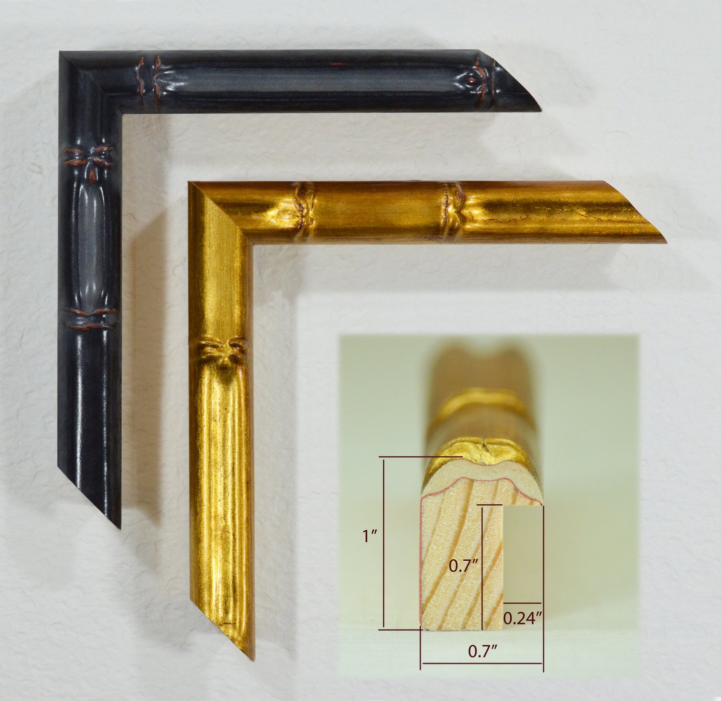 Wooden picture frame in bamboo style. Width 0.7 inches, height 1 inch. SMALL FRAME SIZES.