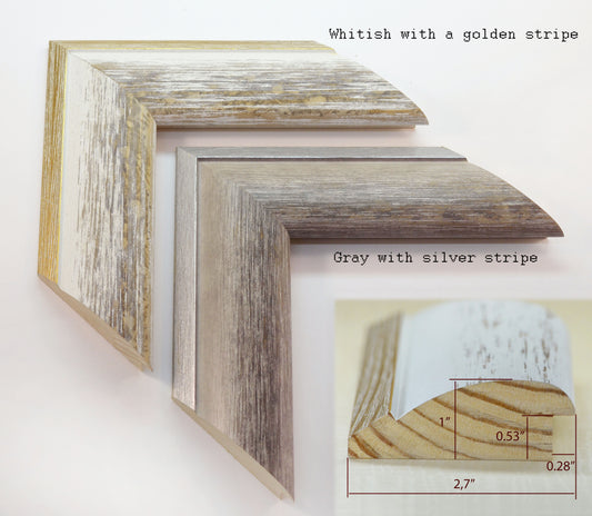 Stylish Gray and Off-White Wood Picture Frame Gold and Silver. Width 2.7" x Height 1".