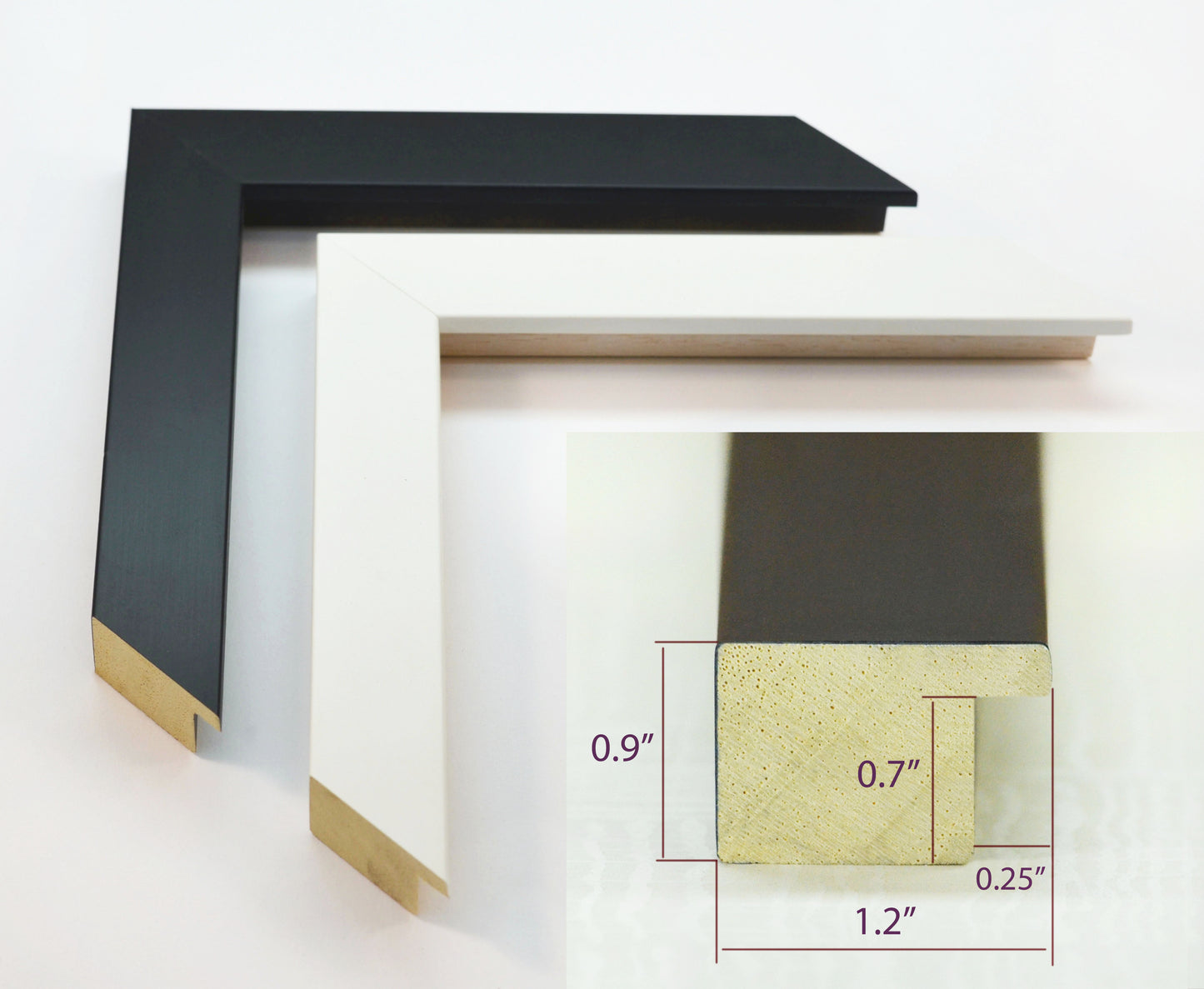 Modern Universal Wooden Stylish Frame Black and White for Paintings, Posters, Photos and Interior Posters. Frame Width 1.2" x Height 0.9"