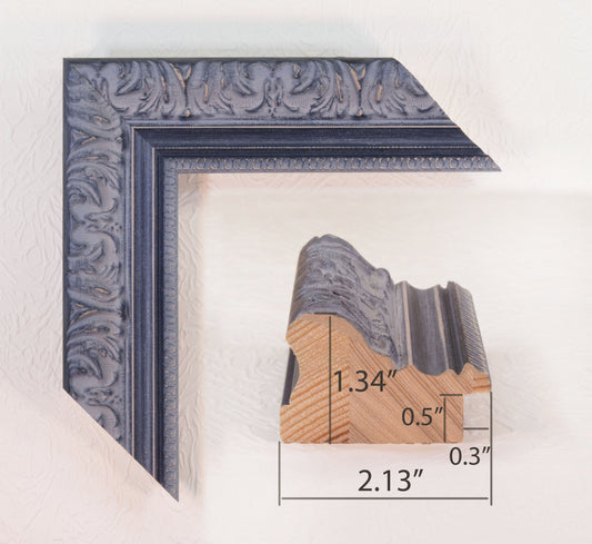 Antique Gold Painting Frame on Rich Gray Background in Classic Style. Width 2.13",  Height 1.34".