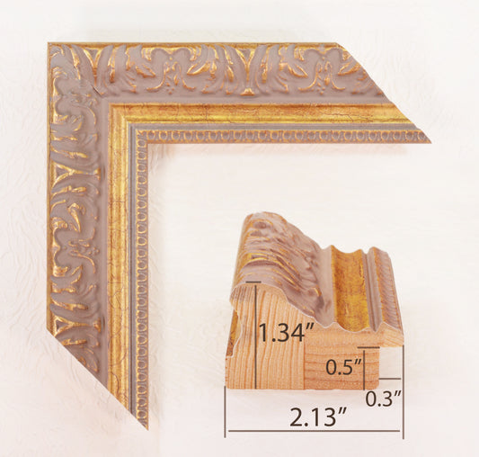 Antique Gold Painting Frame on Rich Gray Background in Classic Style. Width 2.13",  Height 1.34".
