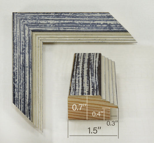 Wooden Gray Black Picture Frame with Gray Silver Steps, 1.5" wide, 0.7" high.