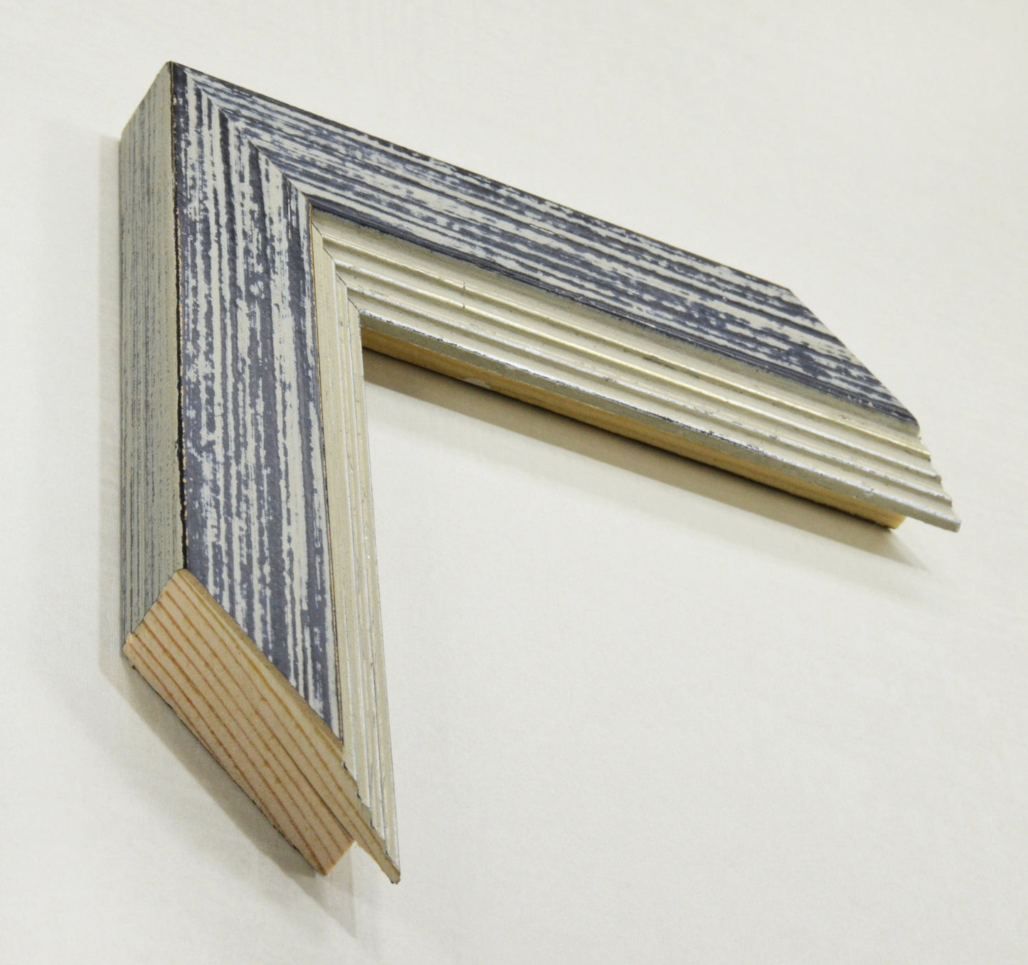 Wooden Gray Black Picture Frame with Gray Silver Steps, 1.5" wide, 0.7" high.
