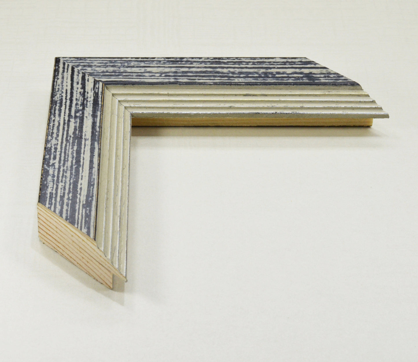 Wooden Gray Black Picture Frame with Gray Silver Steps, 1.5" wide, 0.7" high.