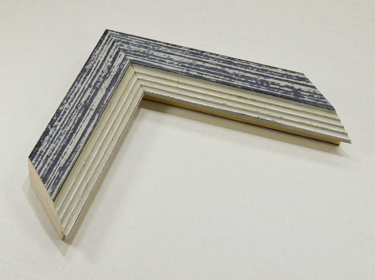 Wooden Gray Black Picture Frame with Gray Silver Steps, 1.5" wide, 0.7" high.