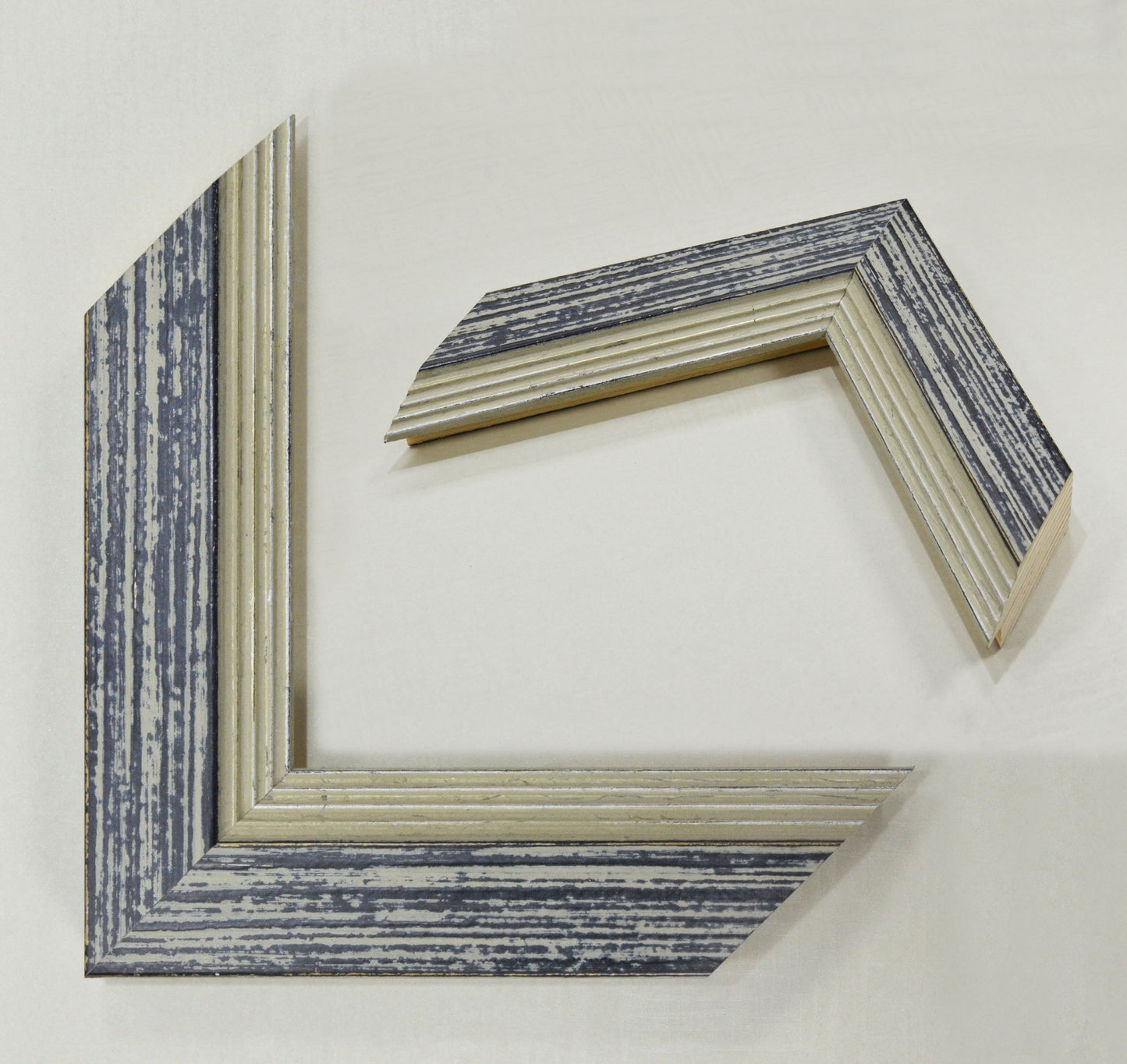 Wooden Gray Black Picture Frame with Gray Silver Steps, 1.5" wide, 0.7" high.
